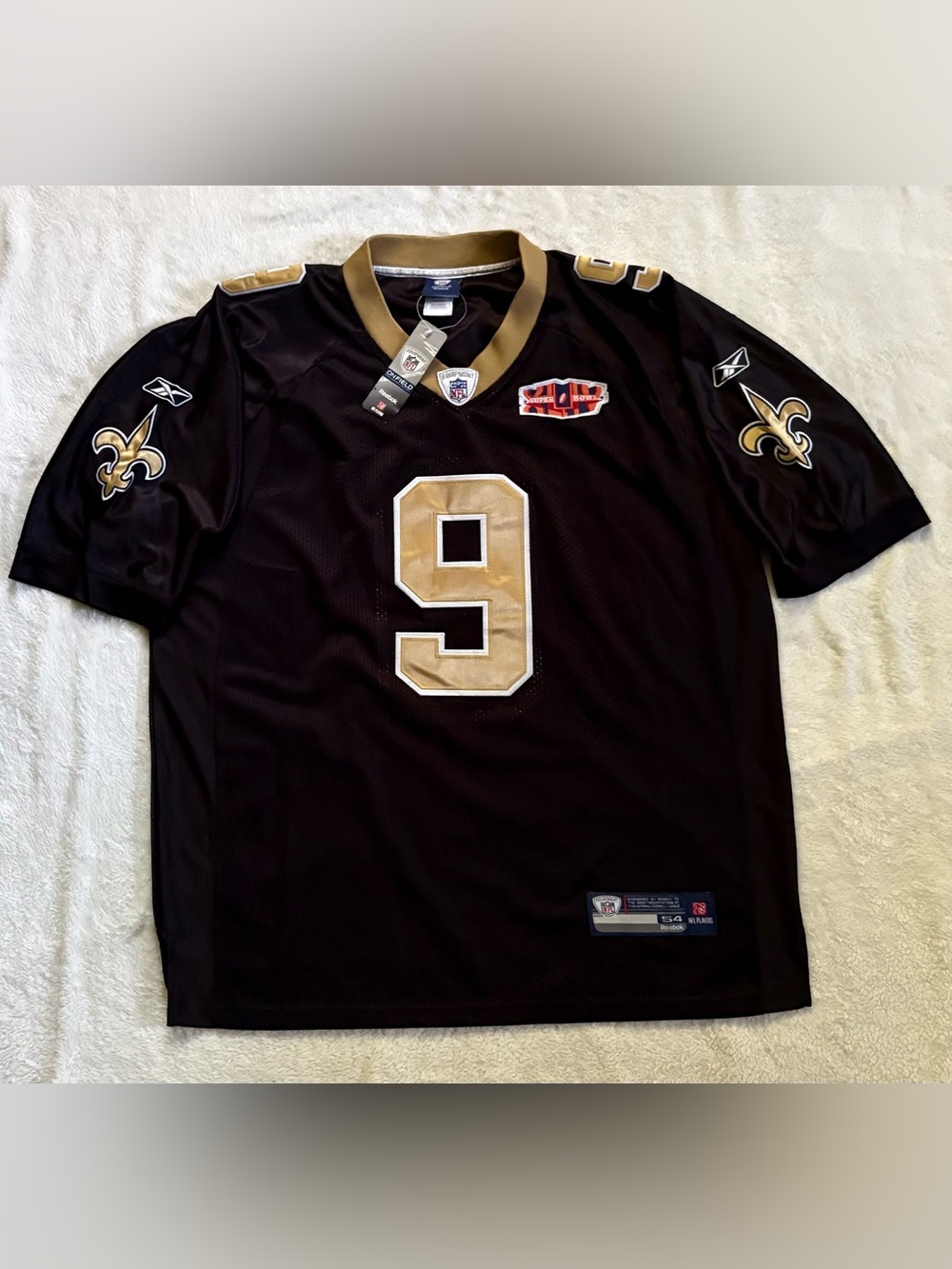Reebok On Field Brees Saints Super Bowl XLIV Home Jersey XL Sewn NFL Black Gold